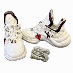 USED 💯Authentic Louis Vuitton White and Black Sneakers with Red Detail